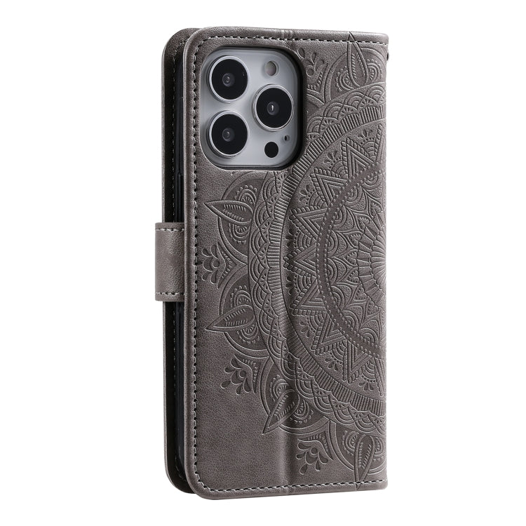 For iPhone 16 Pro Max Totem Flower Embossed Leather Phone Case(Grey) - iPhone 16 Pro Max Cases by PMC TechLife | Online Shopping South Africa | PMC TechLife | Buy Now Pay Later Mobicred
