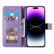 For iPhone 16 Pro Max Totem Flower Embossed Leather Phone Case(Purple)