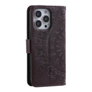 For iPhone 16 Pro Totem Flower Embossed Leather Phone Case(Brown)