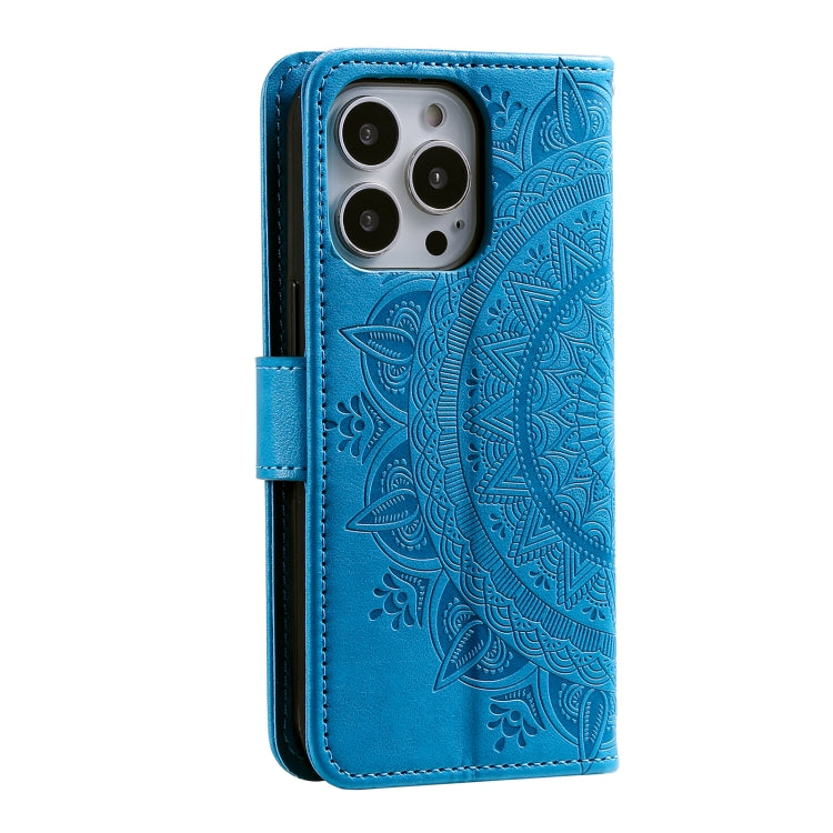 For iPhone 16 Pro Totem Flower Embossed Leather Phone Case(Blue) - iPhone 16 Pro Cases by PMC TechLife | Online Shopping South Africa | PMC TechLife | Buy Now Pay Later Mobicred
