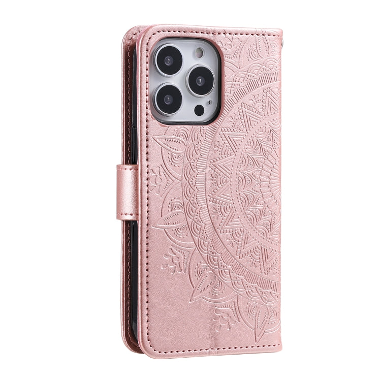 For iPhone 16 Pro Totem Flower Embossed Leather Phone Case(Rose Gold) - iPhone 16 Pro Cases by PMC TechLife | Online Shopping South Africa | PMC TechLife | Buy Now Pay Later Mobicred