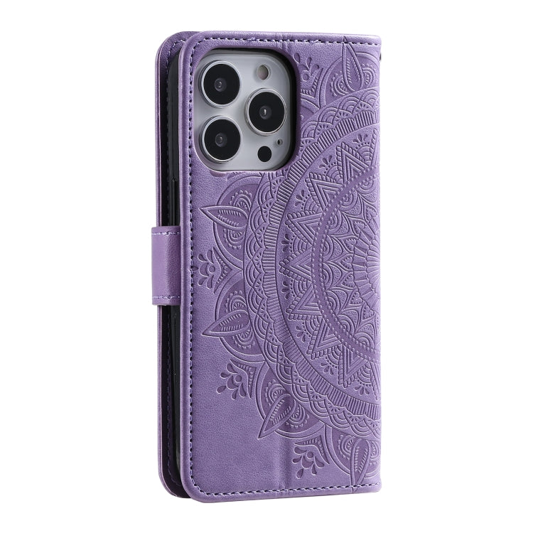 For iPhone 16 Pro Totem Flower Embossed Leather Phone Case(Purple) - iPhone 16 Pro Cases by PMC TechLife | Online Shopping South Africa | PMC TechLife | Buy Now Pay Later Mobicred