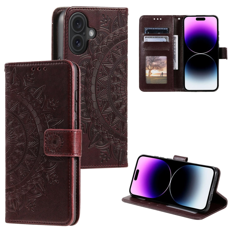 For iPhone 16 Plus Totem Flower Embossed Leather Phone Case(Brown) - iPhone 16 Plus Cases by PMC TechLife | Online Shopping South Africa | PMC TechLife | Buy Now Pay Later Mobicred