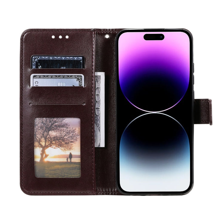For iPhone 16 Plus Totem Flower Embossed Leather Phone Case(Brown)