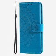 For iPhone 16 Plus Totem Flower Embossed Leather Phone Case(Blue)