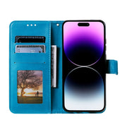 For iPhone 16 Plus Totem Flower Embossed Leather Phone Case(Blue)