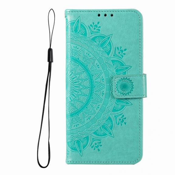 For iPhone 16 Totem Flower Embossed Leather Phone Case(Green)