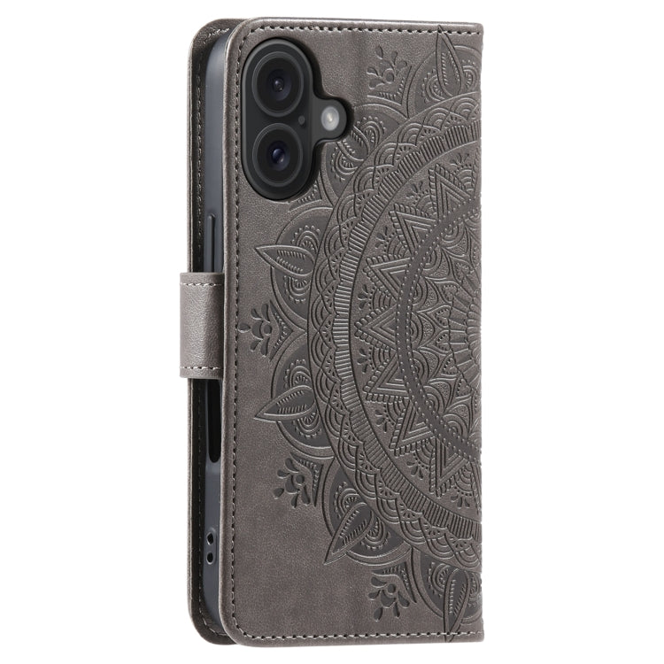 For iPhone 16 Totem Flower Embossed Leather Phone Case(Grey) - iPhone 16 Cases by PMC TechLife | Online Shopping South Africa | PMC TechLife | Buy Now Pay Later Mobicred