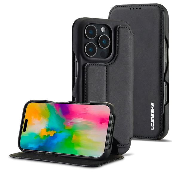 For iPhone 16 Pro Max LC.IMEEKE Hon Ancient Series Flip Leather Phone Case(Black)