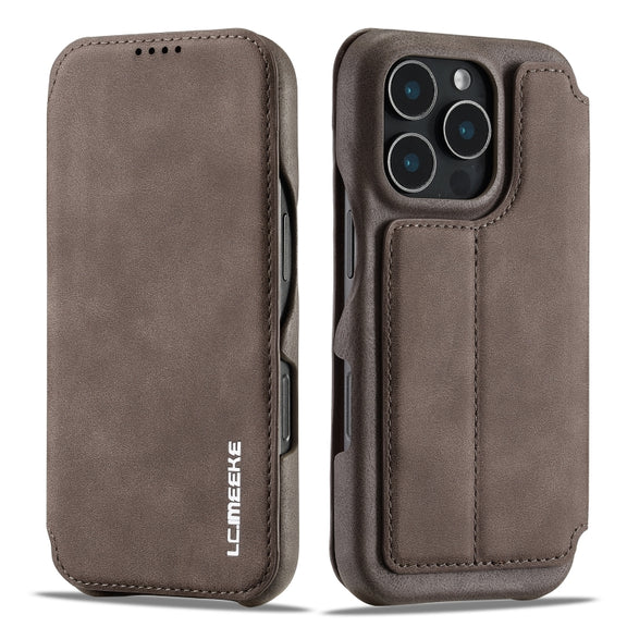 For iPhone 16 Pro Max LC.IMEEKE Hon Ancient Series Flip Leather Phone Case(Coffee)