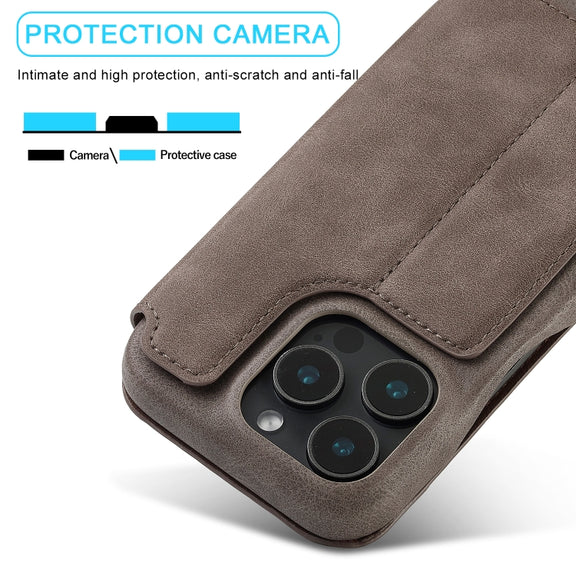For iPhone 16 Pro LC.IMEEKE Hon Ancient Series Flip Leather Phone Case(Coffee)