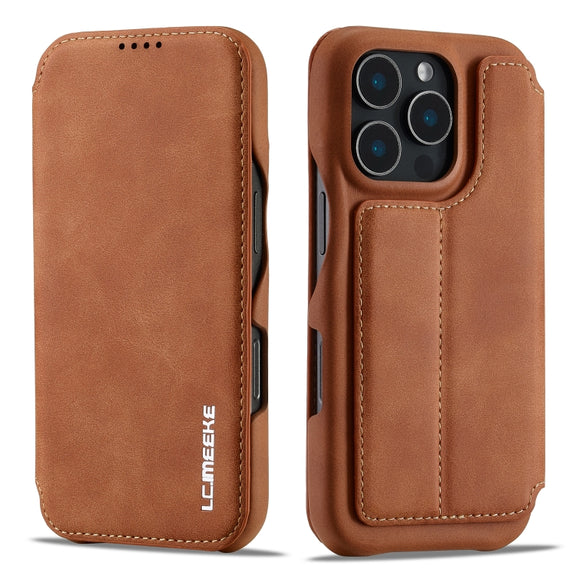 For iPhone 16 Pro LC.IMEEKE Hon Ancient Series Flip Leather Phone Case(Brown)