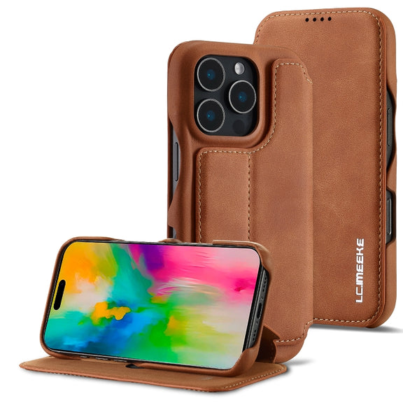 For iPhone 16 Pro LC.IMEEKE Hon Ancient Series Flip Leather Phone Case(Brown)