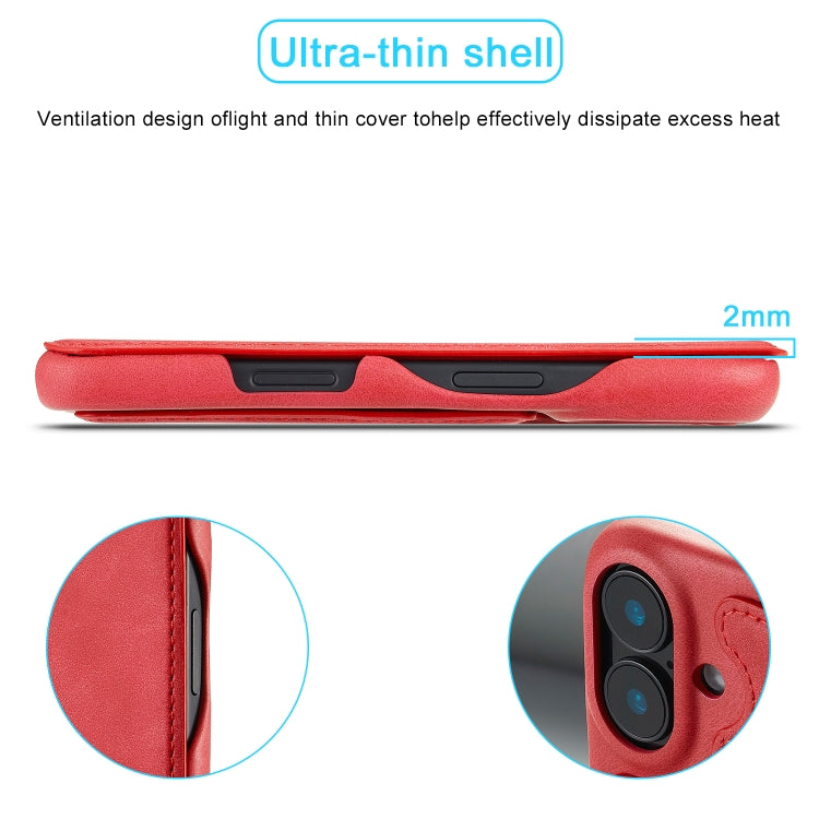For iPhone 16 Plus LC.IMEEKE Hon Ancient Series Flip Leather Phone Case(Red)