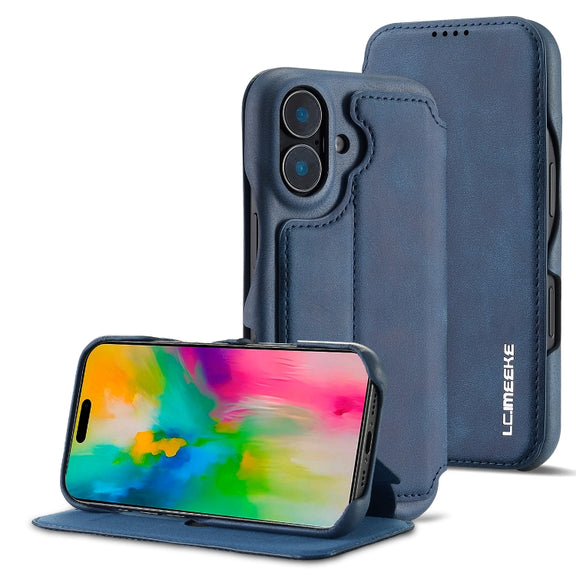 For iPhone 16 Plus LC.IMEEKE Hon Ancient Series Flip Leather Phone Case(Blue)