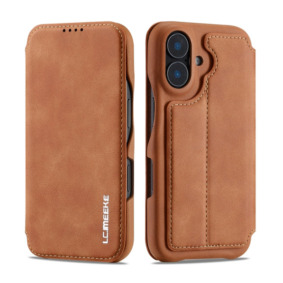 For iPhone 16 Plus LC.IMEEKE Hon Ancient Series Flip Leather Phone Case(Brown)