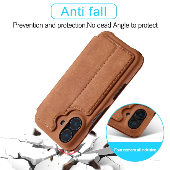 For iPhone 16 Plus LC.IMEEKE Hon Ancient Series Flip Leather Phone Case(Brown)