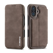 For iPhone 16 LC.IMEEKE Hon Ancient Series Flip Leather Phone Case(Coffee)