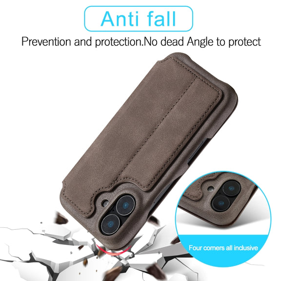 For iPhone 16 LC.IMEEKE Hon Ancient Series Flip Leather Phone Case(Coffee)