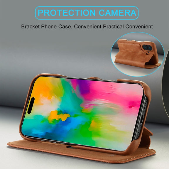 For iPhone 16 LC.IMEEKE Hon Ancient Series Flip Leather Phone Case(Brown)