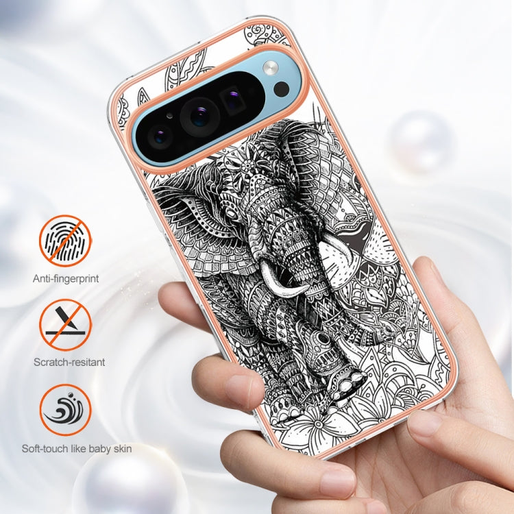 For Google Pixel 9 / 9 Pro Electroplating Dual-side IMD Phone Case(Totem Elephant)