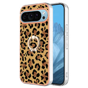 For Google Pixel 9 Pro XL Electroplating Dual-side IMD Phone Case with Ring Holder(Leopard Print)