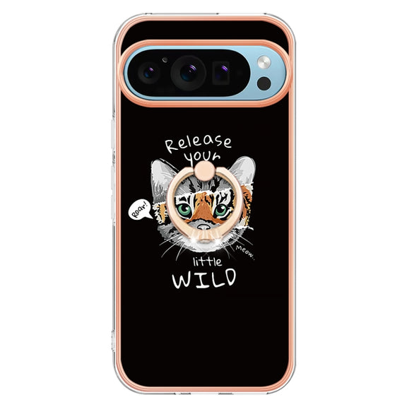 For Google Pixel 9 Pro XL Electroplating Dual-side IMD Phone Case with Ring Holder(Natural Growth)