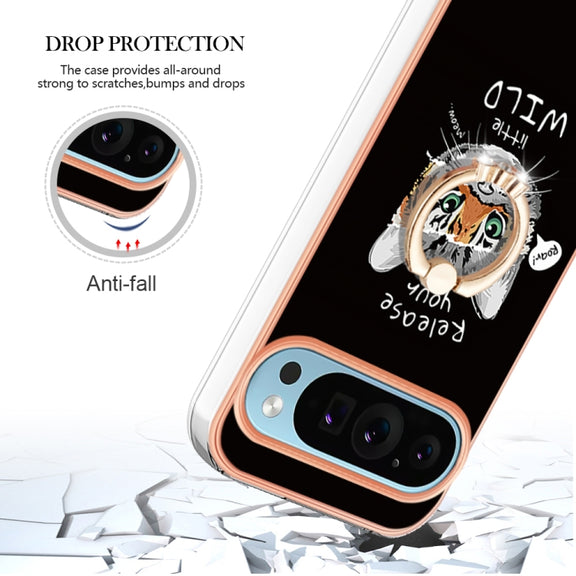 For Google Pixel 9 Pro XL Electroplating Dual-side IMD Phone Case with Ring Holder(Natural Growth)