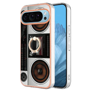 For Google Pixel 9 Pro XL Electroplating Dual-side IMD Phone Case with Ring Holder(Retro Radio)