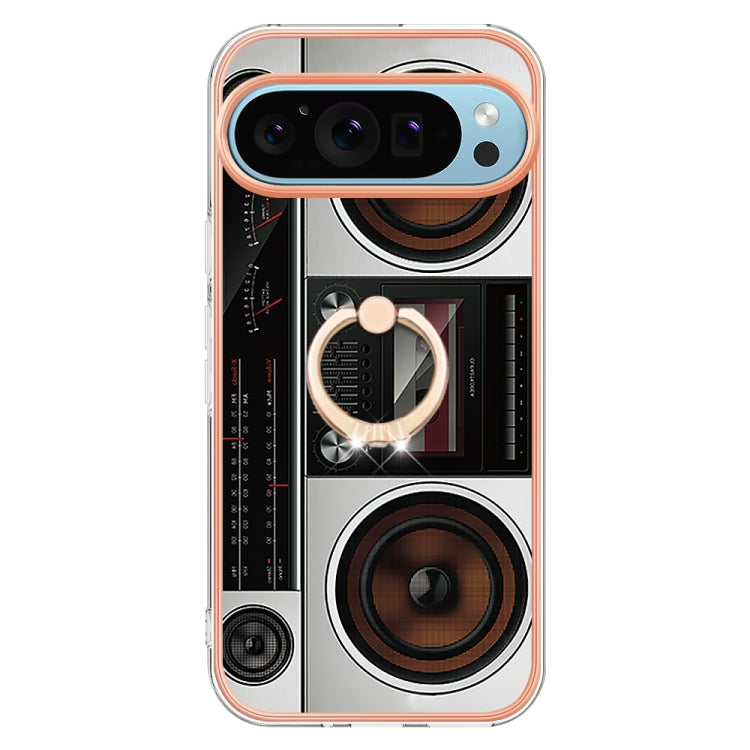 For Google Pixel 9 Pro XL Electroplating Dual-side IMD Phone Case with Ring Holder(Retro Radio)