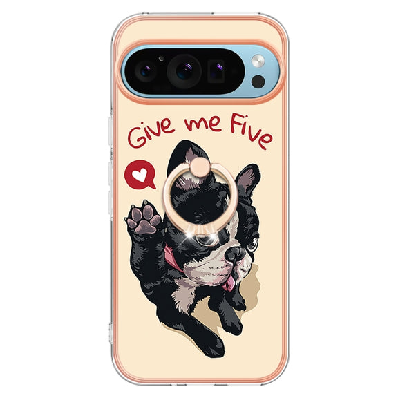 For Google Pixel 9 Pro XL Electroplating Dual-side IMD Phone Case with Ring Holder(Lucky Dog)