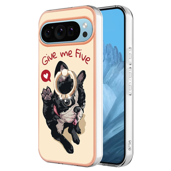 For Google Pixel 9 Pro XL Electroplating Dual-side IMD Phone Case with Ring Holder(Lucky Dog)