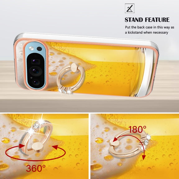 For Google Pixel 9 Pro XL Electroplating Dual-side IMD Phone Case with Ring Holder(Draft Beer)