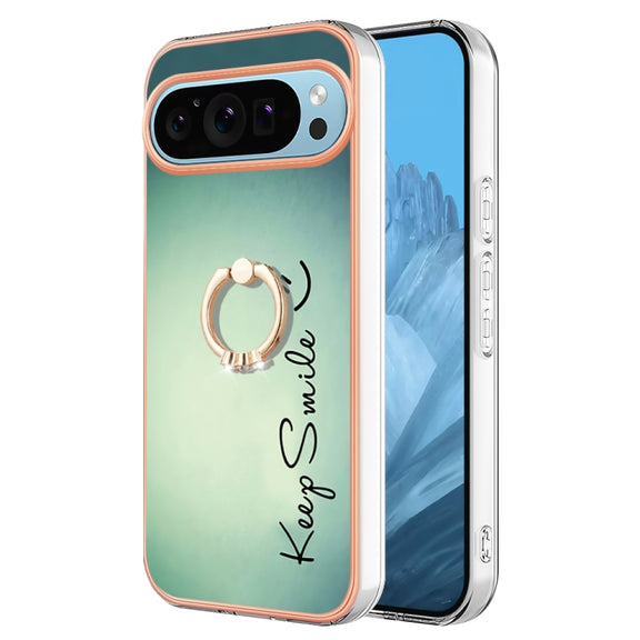 For Google Pixel 9 / 9 Pro Electroplating Dual-side IMD Phone Case with Ring Holder(Smile)