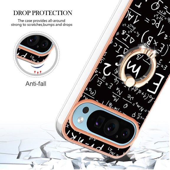 For Google Pixel 9 / 9 Pro Electroplating Dual-side IMD Phone Case with Ring Holder(Equation)