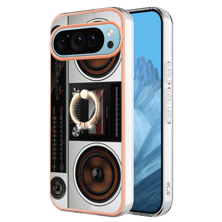 For Google Pixel 9 / 9 Pro Electroplating Dual-side IMD Phone Case with Ring Holder(Retro Radio) - Google Cases by PMC TechLife | Online Shopping South Africa | PMC TechLife | Buy Now Pay Later Mobicred