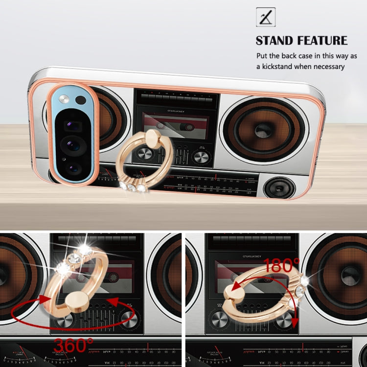 For Google Pixel 9 / 9 Pro Electroplating Dual-side IMD Phone Case with Ring Holder(Retro Radio) - Google Cases by PMC TechLife | Online Shopping South Africa | PMC TechLife | Buy Now Pay Later Mobicred