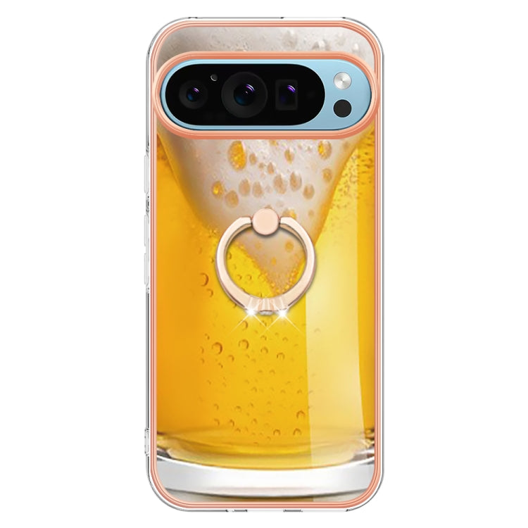 For Google Pixel 9 / 9 Pro Electroplating Dual-side IMD Phone Case with Ring Holder(Draft Beer) - Google Cases by PMC TechLife | Online Shopping South Africa | PMC TechLife | Buy Now Pay Later Mobicred