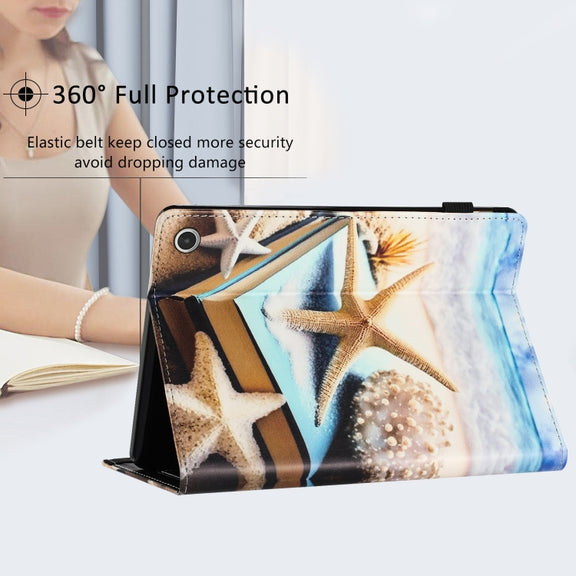 For Amazon Kindle Fire HD 10 2021 Sewing Litchi Texture Smart Leather Tablet Case(Starfish)