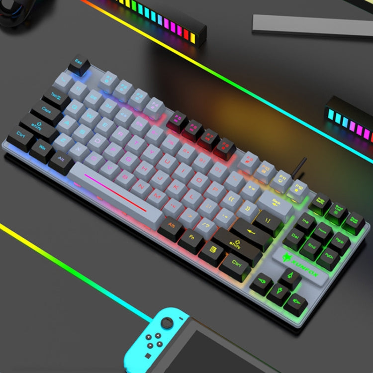XUNFOX K10 87-Keys Rainbow Blacklit USB Wired Gaming Keyboard, Cable Length: 1.5m(Grey Black) - free shipping - PMC Jewellery - Order now!