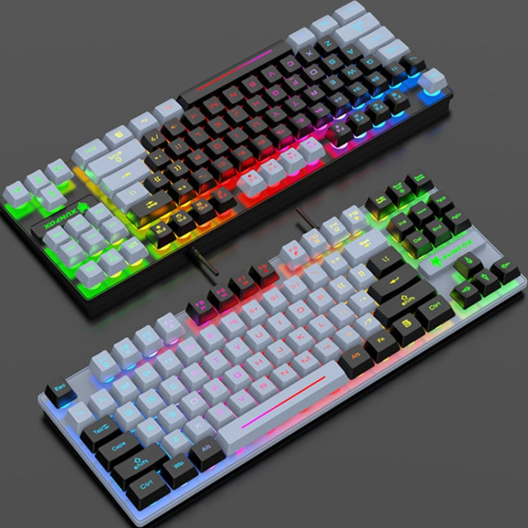 XUNFOX K10 87-Keys Rainbow Blacklit USB Wired Gaming Keyboard, Cable Length: 1.5m(Grey Black) - free shipping - PMC Jewellery - Order now!
