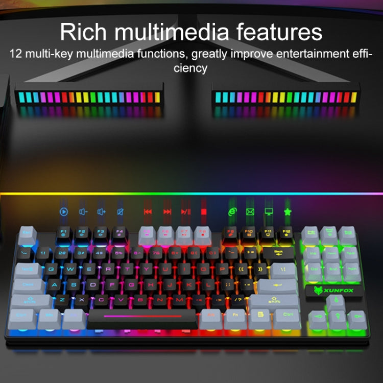 XUNFOX K10 87-Keys Rainbow Blacklit USB Wired Gaming Keyboard, Cable Length: 1.5m(Grey Black) - free shipping - PMC Jewellery - Order now!