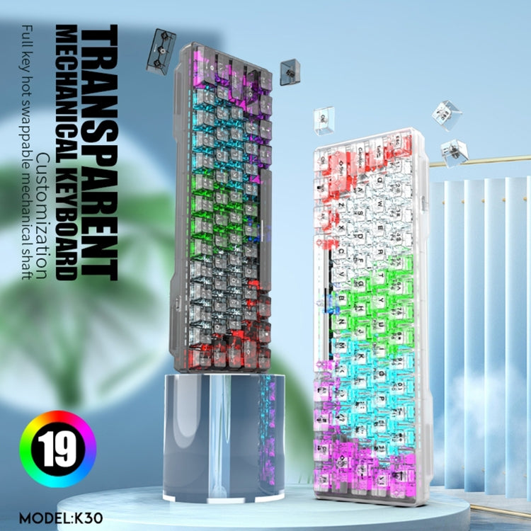 XUNFOX K30 Transparent 61-Keys Blacklit Wired Mechanical Keyboard, Cable Length: 1.5m(White)