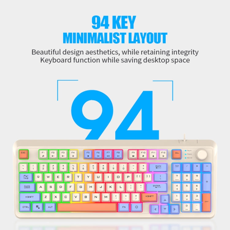 XUNFOX K82 Three-colors 94-Keys Blacklit USB Wired Gaming Keyboard, Cable Length: 1.5m(Bee)