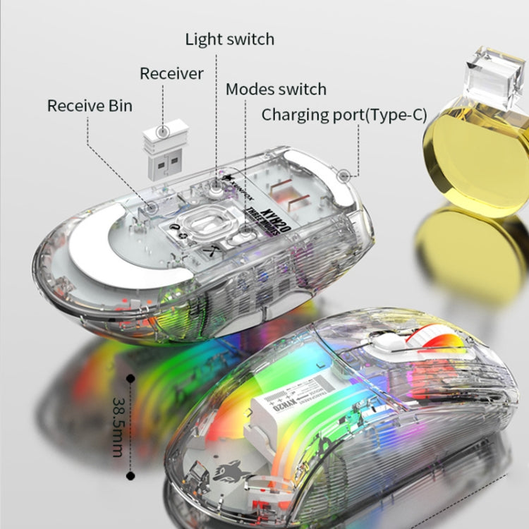 XUNFOX XYH20RGB 2.4G + BT + Wired Transparent 2400DPI RGB Light Gaming Mouse(Black)