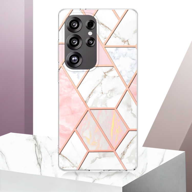 For Samsung Galaxy S25 Ultra 5G Electroplating Splicing Marble TPU Phone Case(Pink White) - Galaxy S25 Ultra 5G Cases by PMC Jewellery | Online Shopping South Africa | PMC Jewellery | Buy Now Pay Later Mobicred