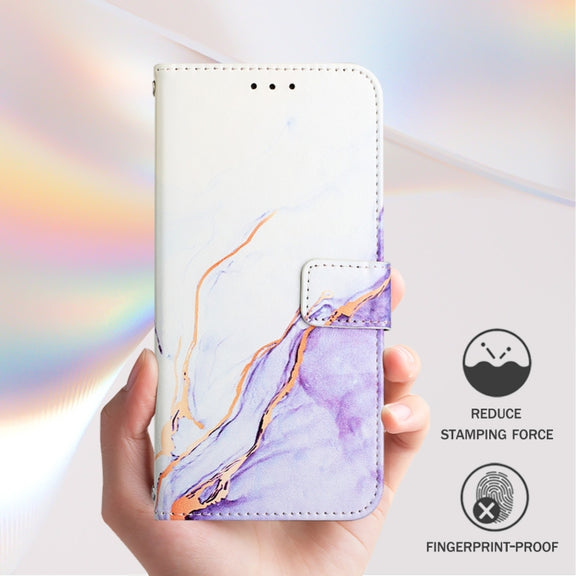 For Honor Magic6 Pro PT003 Marble Pattern Flip Leather Phone Case(White Purple)