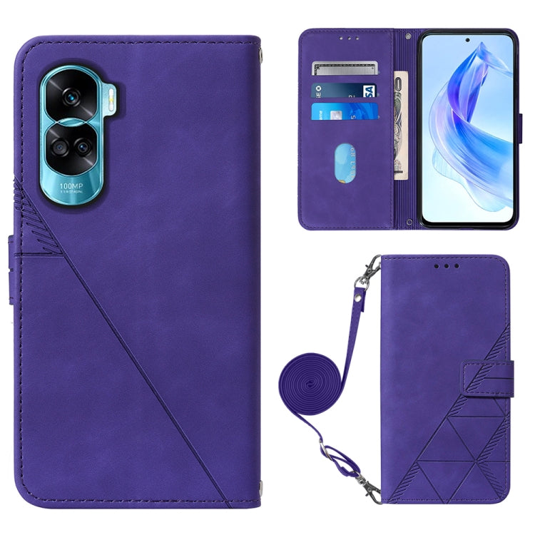 For Honor 90 Lite Crossbody 3D Embossed Flip Leather Phone Case(Purple) - Honor Cases by PMC TechLife | Online Shopping South Africa | PMC TechLife