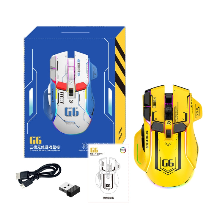 HXSJ G6 10 Keys RGB 12800DPI Tri-mode Wireless Gaming Mouse(Yellow) - free shipping - PMC TechLife - Order now!