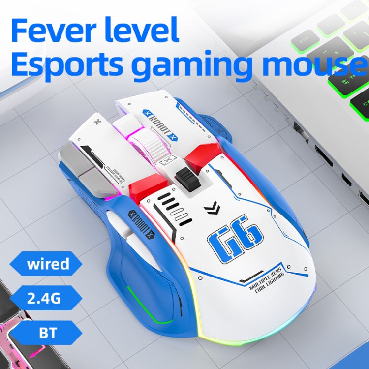 HXSJ G6 10 Keys RGB 12800DPI Tri-mode Wireless Gaming Mouse(White)